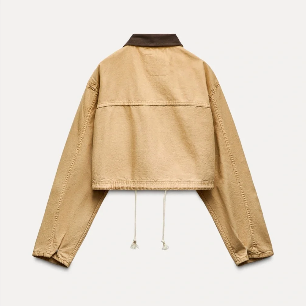 ZARA CONTRASTING COLLAR CROP JACKET XS 5520/071 BARN CHORE COAT FALL VIRAL - Picture 2 of 12